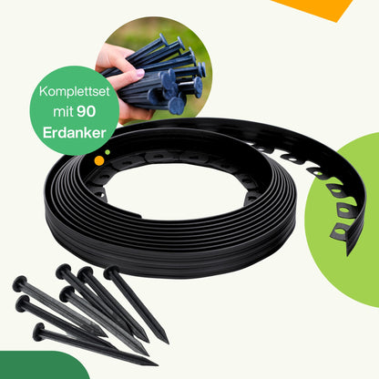 Flexible Rasenkante Kunststoff – 30m x 50mm schwarz, inkl. Anker