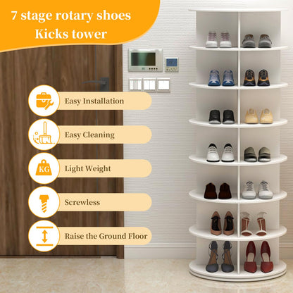 PTUWODS Drehbarer Schuhschrank 360 Grad Schuhregal weiss 7 Etagen