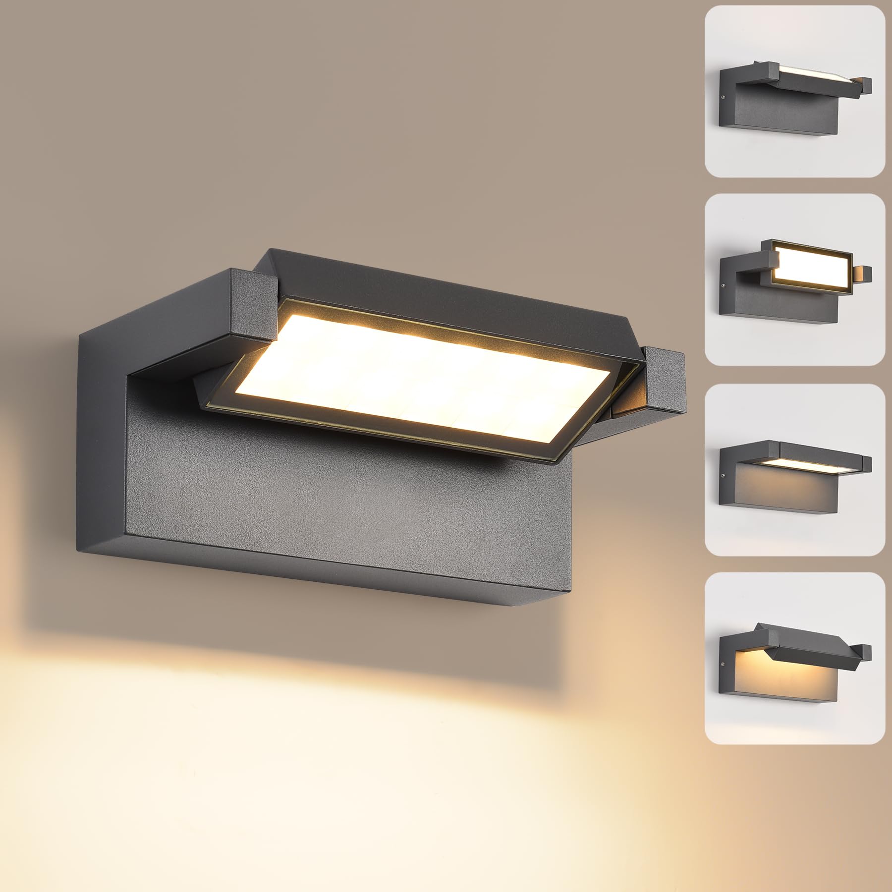 KUKAK LED Aussenwandleuchte KY14 IP65 3000K schwenkbar Dunkelgrau aus Aluminium