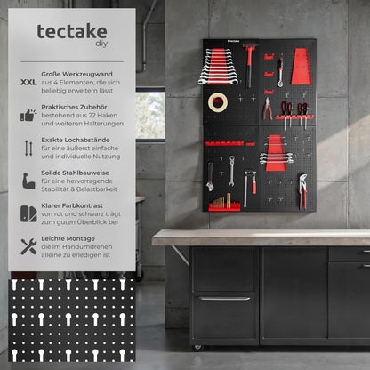 tectake Werkzeuglochwand aus Metall, 160 x 60 cm, inkl. Haken-Set