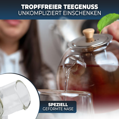 CLIDOR Teekanne mit Siebeinsatz aus Borosilikatglas, 1,5 Liter