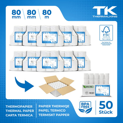 THERMALKING Thermorollen 80x80x12mm – Bonrollen Thermopapier