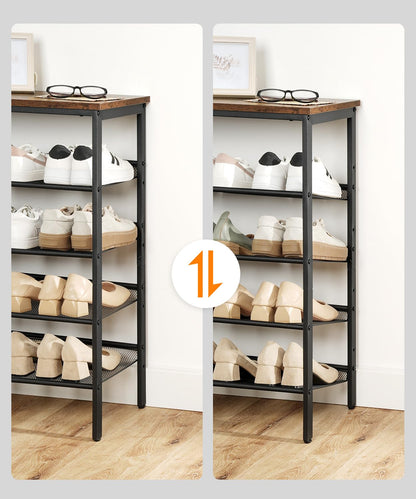 HOOBRO Schuhregal 5-stöckig EBF12XJ01 - Vintagebraun-Schwarz