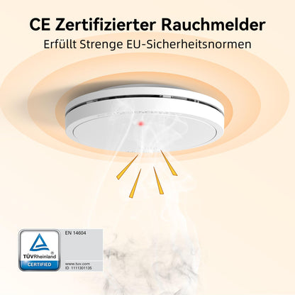 CHZHVAN Rauchmelder mit Magnethalterung, 10-Jahres-Batterie, 6er Set