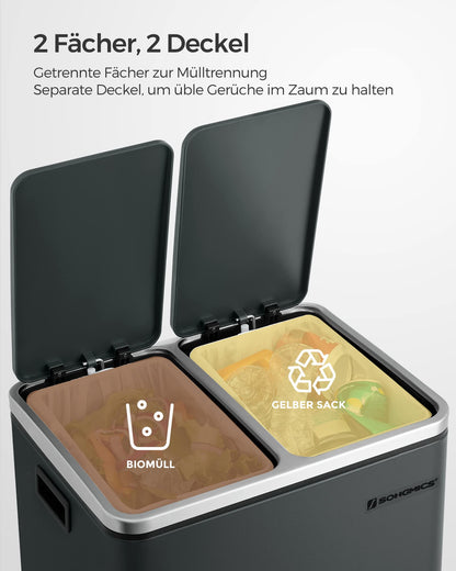 SONGMICS Mülleimer Küche 2x15L Mülltrennsystem grüngrau LTB30GS