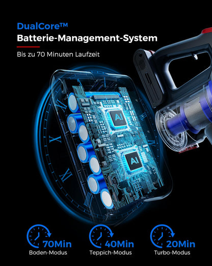 VACTechPro Ultra Akku-Staubsauger kabellos, 600 W, 55 kPa, Dunkelrot