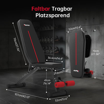PASYOU Hantelbank klappbar, 10-fach verstellbar, Trainingsbank