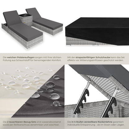 tectake 2er Lounge Sonnenliegen Set Plus Tisch - Hellgrau
