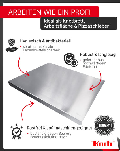 Koch Edelstahl Arbeitsplatte 70 x 54 cm – Schneidebrett & Knetbrett
