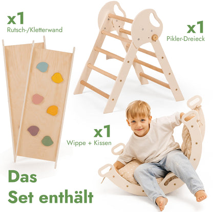 Goodevas 5-in-1 Montessori Klettergerüst Indoor aus Holz mit Rutsche – Kletterdreieck Montessori für Kinder ab 1 Jahr, Indoor Spielplatz Baby Kletterset, Indoor Kletterspielzeug Dreieck