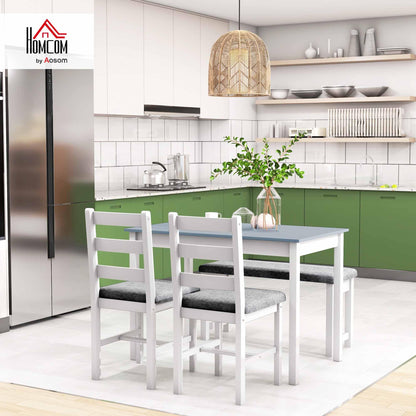 HOMCOM Essgruppe 4-teilig – Tisch, 2 Stühle, Bank Grau/Weiss