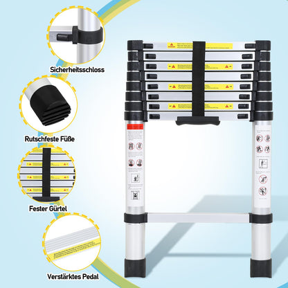 Cecaylie 4,4m Teleskopleiter Aluminium - 150 kg Belastbarkeit