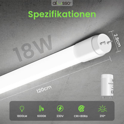 ALUSSO LED Röhre T8 120 cm 6000K Kaltweiss G13 18W 10er-Pack