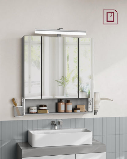 VASAGLE Spiegelschrank LED Steckdosen wolkenweiss-Taubengrau BBK126G01