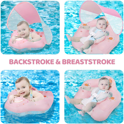 LOOWARTS Baby Schwimmring mit Sonnendach UPF 50+, 3–12 Monate