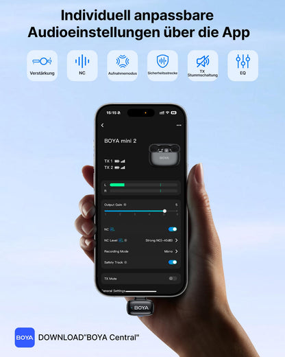 BOYA MINI 2 Kabelloses Lavalier-Mikrofon für iPhone und Android