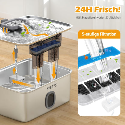 SIBAYS Trinkbrunnen 15L Edelstahl mit LED für Katzen und Hunde