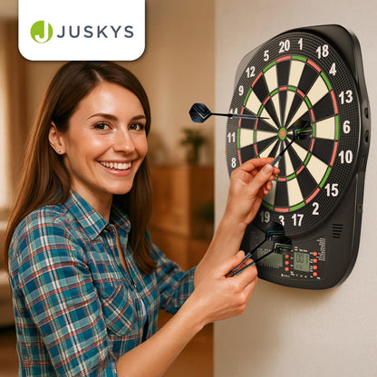Juskys Elektronische Dartscheibe mit LCD-Display und 32 Spielen