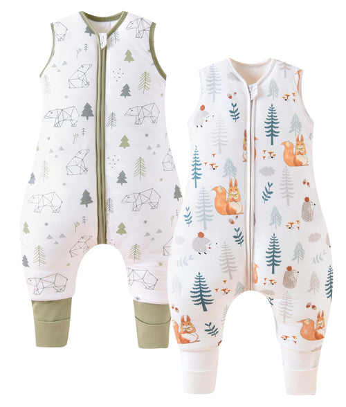 Chilsuessy Babyschlafsack mit Beinen 2.5 Tog, 2er-Pack, 100 cm – Motiv Eichhörnchen und Waldbär aus Baumwolle