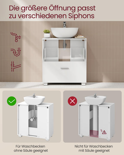 VASAGLE Custos Waschbeckenunterschrank mit 2 Schubladen, wolkenweiss
