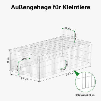Wiltec Freilaufgehege Kleintiere – 216x116x65 cm stabil