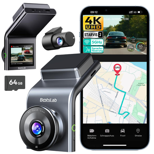 BOTSLAB G300H Plus 4K Dashcam vorne und hinten mit STARVIS 2 Sensor – Dual-Autokamera mit Nachtsicht und GPS