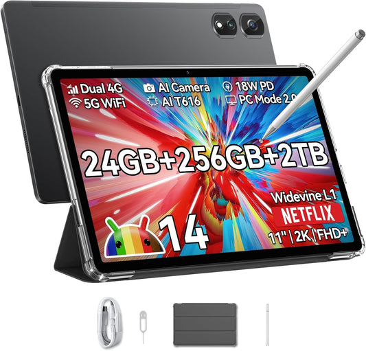 Blackview Tab16Pro Tablet. Schwarzes 11-Zoll-Tablet mit 4G LTE für mobile Nutzung & Stift-Eingaben. Inkl. Hülle.