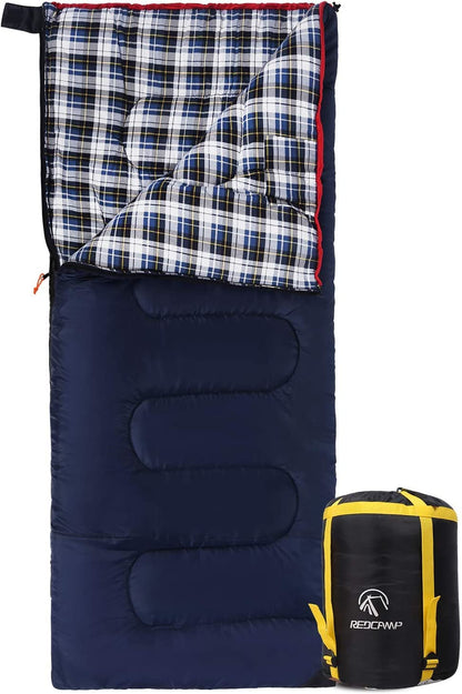 REDCAMP XL Deckenschlafsack Baumwolle Flanell, blau, 2 lbs Füllung, rechteckig, mit Kompressionssack