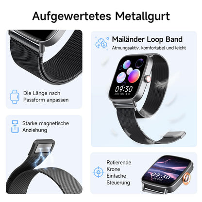 AEAC Smartwatch mit Telefonfunktion, 1,85 Zoll HD, IP68 wasserdicht