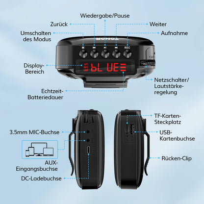 TONOR K11 Sprachverstärker tragbar mit Bluetooth und Wireless Headset