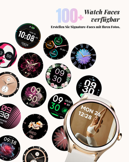 TOOBUR Smartwatch Damen DR06, 40 mm, Telefonfunktion, IP68, Beige