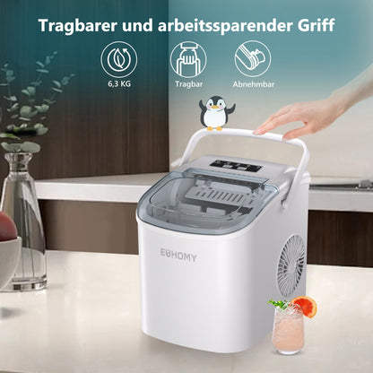 EUHOMY Eiswürfelmaschine, 9 Eiswürfel in 6 Minuten, 12 kg/Tag, weiss