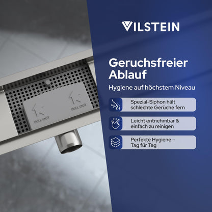 VILSTEIN Duschrinne Edelstahl Extra Flach 80 cm mit Siphon