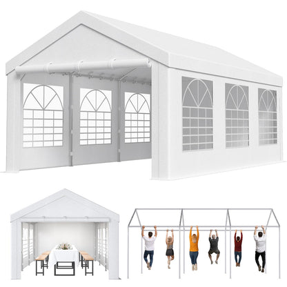 Homall Partyzelt 3x6 m Gartenpavillon weiss mit PE-Plane und PVC-Fenstern