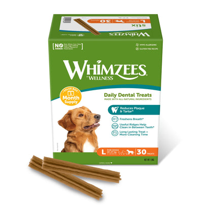WHIMZEES Stix L Kaustangen Zahnpflege für grosse Hunde, 30 Stück, getreidefrei und vegetarisch