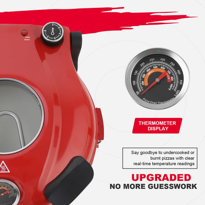 KLAIF Elektro Pizzaofen für Arbeitsplatte mit 31 cm Keramikstein - Rot