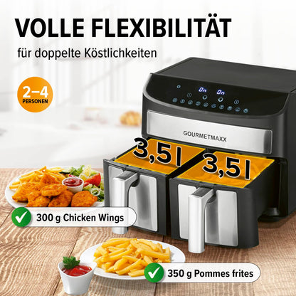GOURMETmaxx Doppelkammer-Heissluftfritteuse - 2x 3.5L Edelstahl