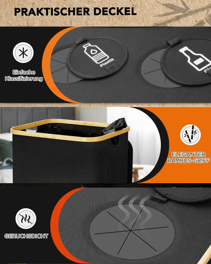 SOUTHGATE Pfandflaschen Sammelbehälter 2 Fächer 170L Schwarz Faltbar