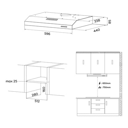 CIARRA CBCS6903D Dunstabzugshaube Unterbau – 60cm A+ Edelstahl Silber