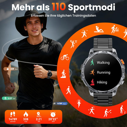 Haulvean Militär Smartwatch Herren mit 1000-mAh-Akku und HD-Display