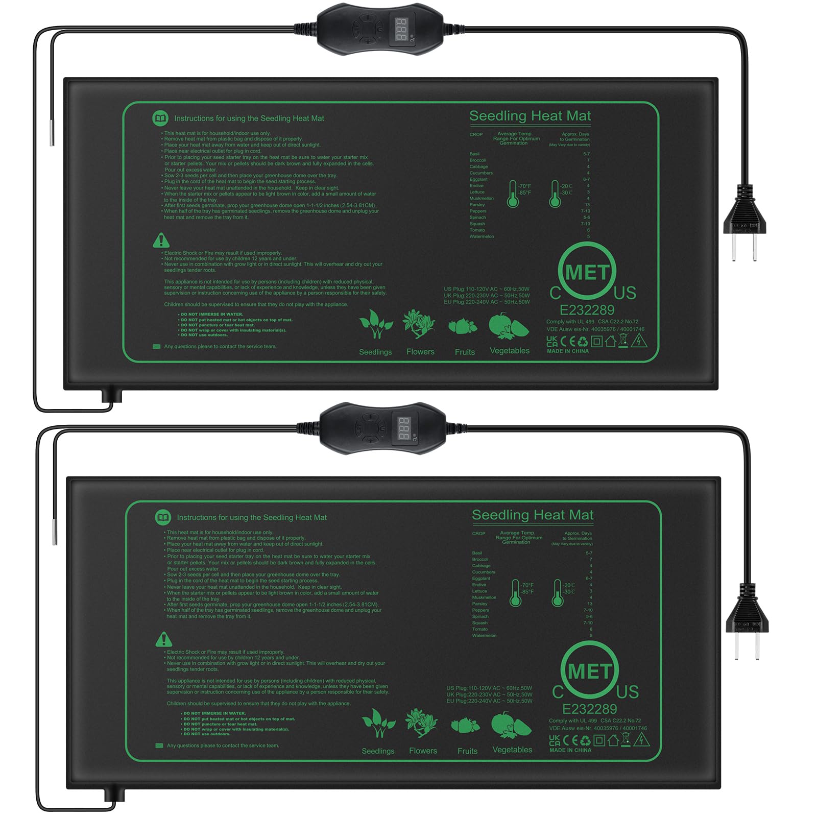 Mojimdo Heizmatte für Pflanzen mit Thermostat, 50 W, 2er-Pack – PVC-Wärmematte zur Keimung von Sämlingen