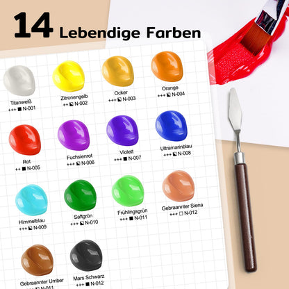 TMOL Acrylfarben Set 14 x 500 ml, wasserdicht und lichtbeständig