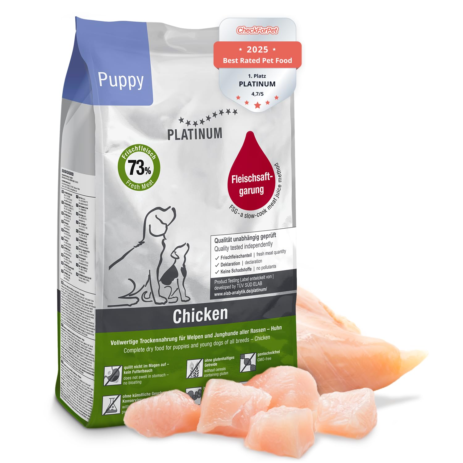 PLATINUM Puppy Chicken Hundetrockenfutter für Welpen 5 kg, Trockennahrung mit Frischfleisch