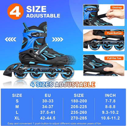 2PM SPORTS Inliner Kinder verstellbar, Inline Skates Blau Grösse M