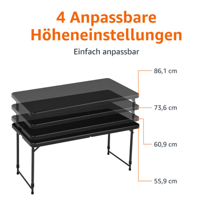Amazon Basics Klapptisch, 4-fach höhenverstellbar, Tragegriff, schwarz