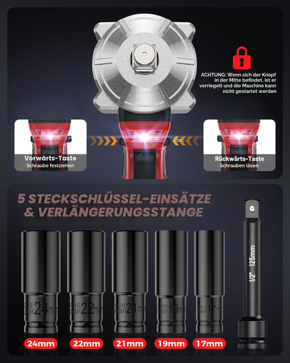 XIAZIR Akku Schlagschrauber 1200Nm Set, 2 Akkus & Schnellladegerät