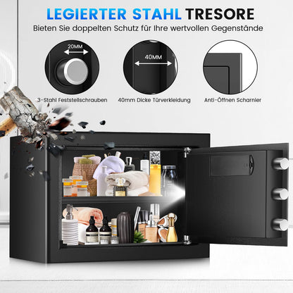 Tiskgg Tresor Safe 25L mit Zahlenschloss, Alarm und abnehmbarem Regal