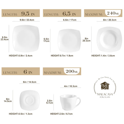 MALACASA Serie Julia Porzellan Geschirrset - 12 Personen, 60tlg.