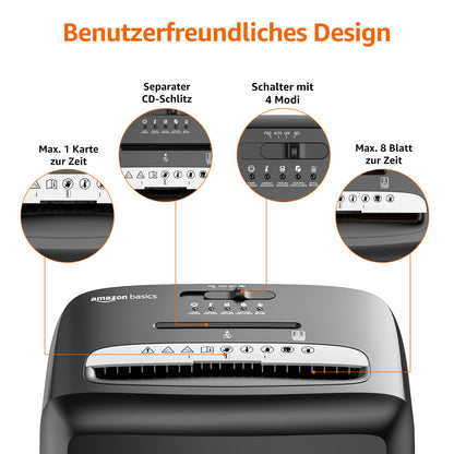 Amazon Basics Mikroschnitt Aktenvernichter - 8 Blatt schwarz