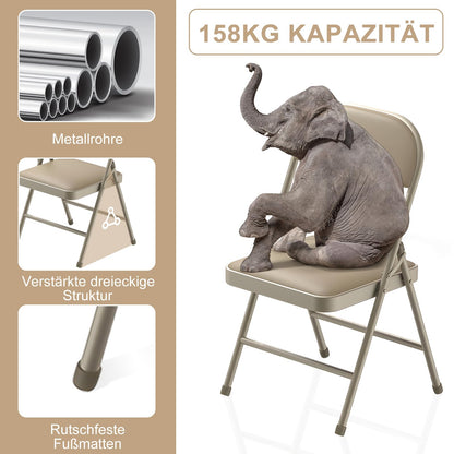 BULAGE Klappstuhl Gepolstert 6er Set - Khaki für Garten & Esszimmer